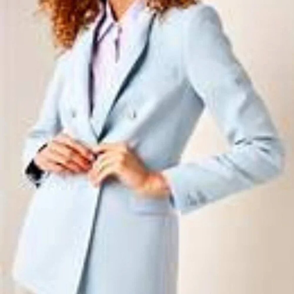 Reiss Women Light Blue Double-Breasted Blazer - Size 4